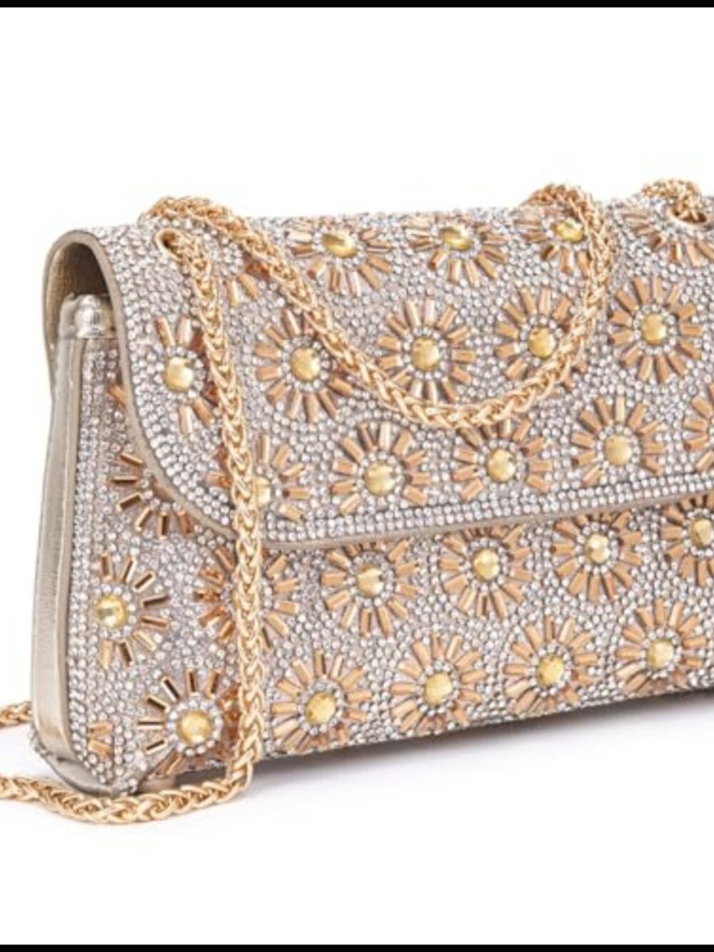 Rhinestone Evening Clutch Crossbody Bag with Chain Floral Purse Handbag